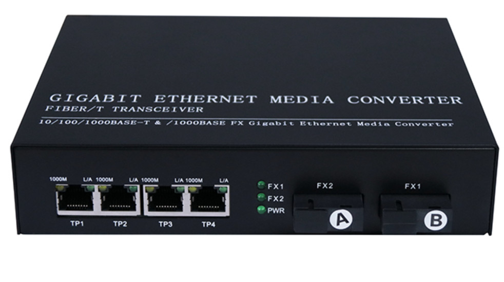 IP30 QoS SNMP 광섬유 광 변환기 10/100/1000 기가비트 4 Rj45 1.25Gbps